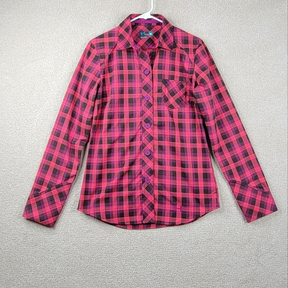Under Armour Women's Semi-Fitted Plaid Long Sleeve Button Up Shirt - Picture 1 of 10